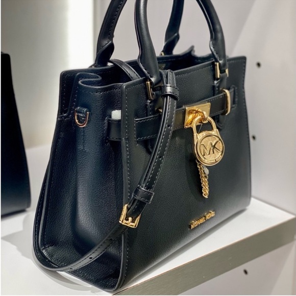 MICHAEL KORS Hamilton Small Leather Satchel Crossbody Black - Picture 2 of 8